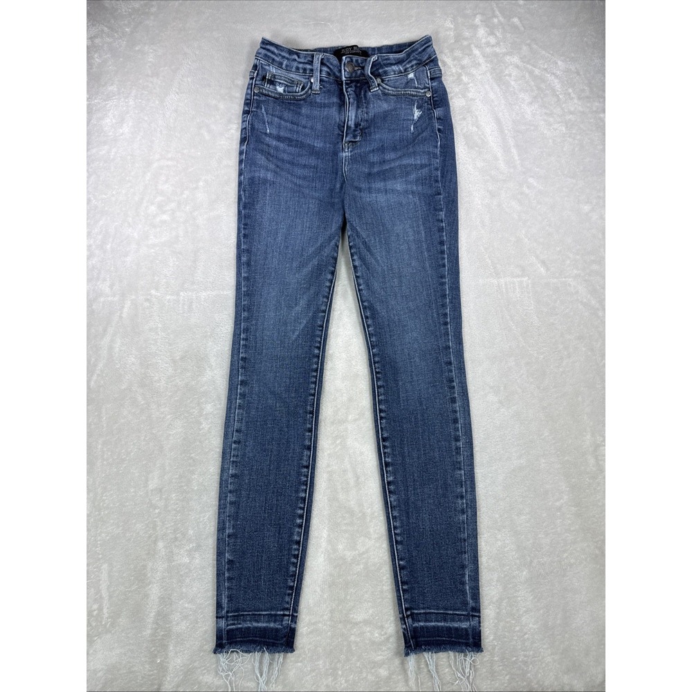 Judy Blue Skinny Fit High Rise Distressed Jean Frayed Hem Size 3/26 (26X27)